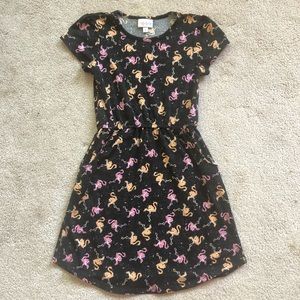 LulaRoe Girls Size 8 Black Flamingo Mae Dress